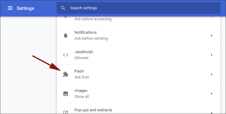 Chrome Flash Settings