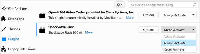 Firefox Flash Settings