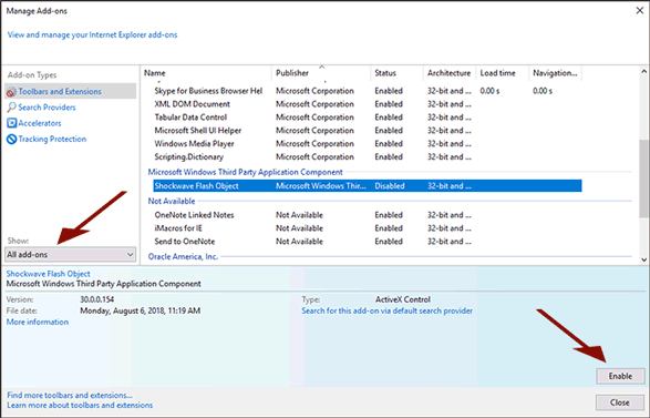 Internet Explorer Flash Settings